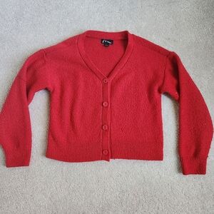 Sparkley Red V-Neck Button-Up Cardigan Sweater, Subtle